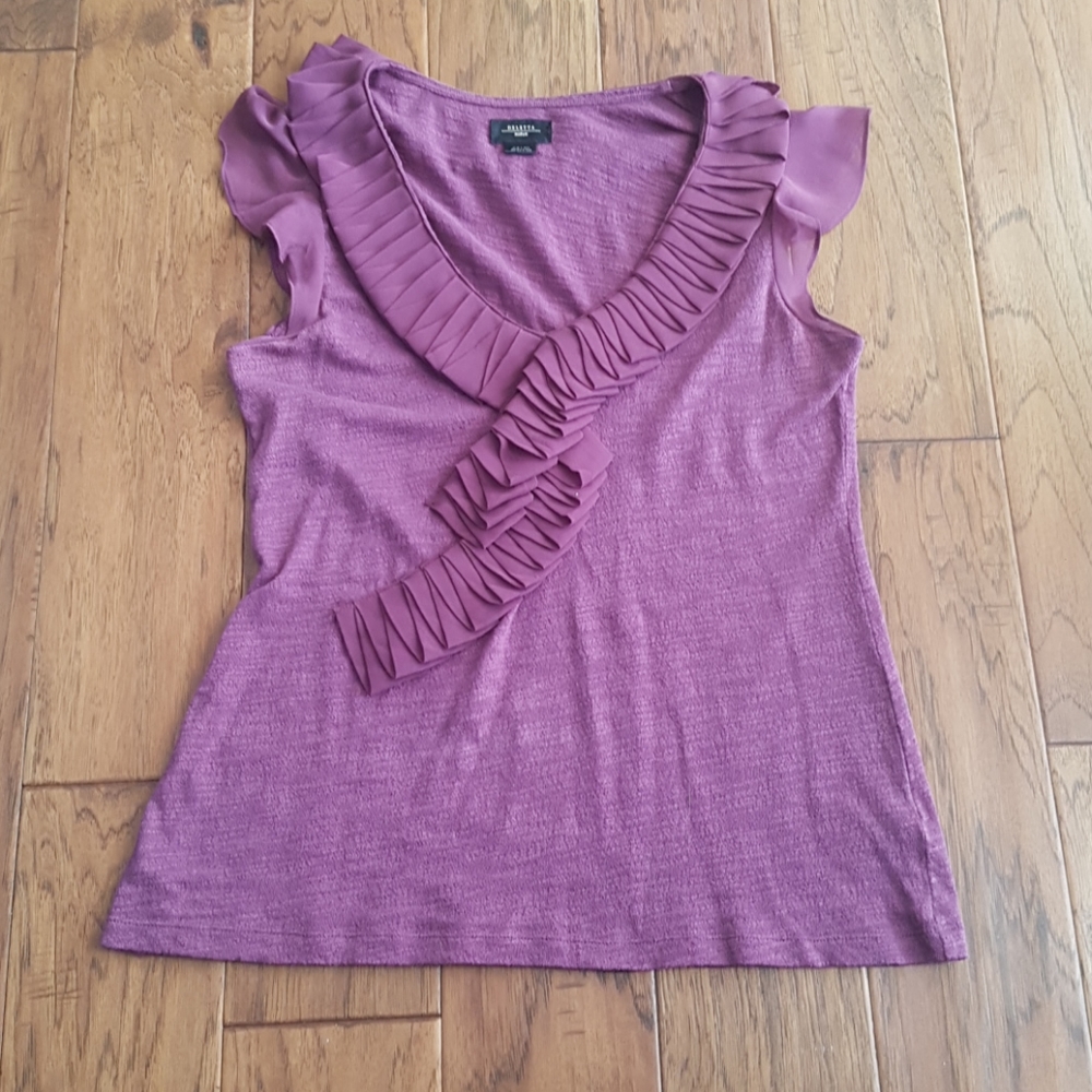 Deletta Women's Purple Top with Ruffle Neckline
